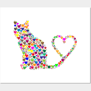 CAT HEART - Cat Silhouette & Heart Tail Posters and Art